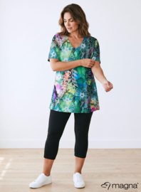 Short Sleeve A-lijn Shirt (B-9004-PRINT) T21058-Flower Jungle Green