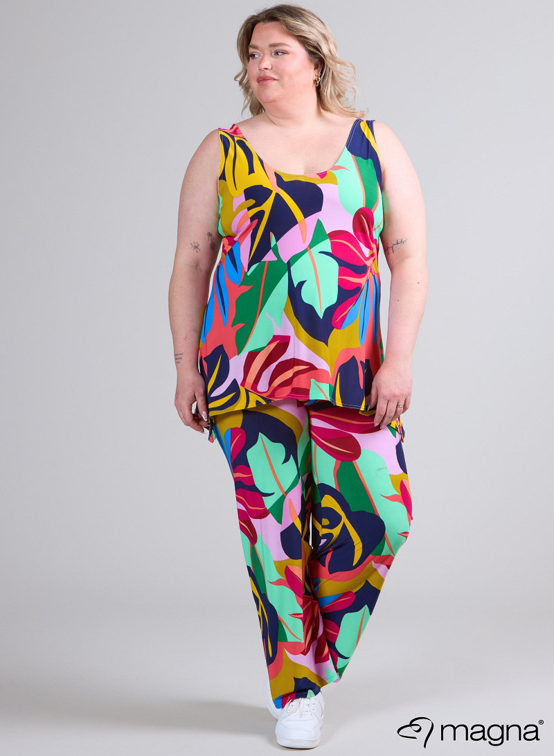 A-Top (A26-PRINT) - T86067-Big Leaves Magenta-Mint