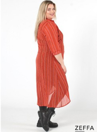 Chiffon Long Buttons-Up Tuniek-Jurk (ZF-DR-1004-PR) Y76019-Dot-Line Orange