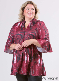 Flared Sleeves Relaxed Tunic (C-2503-PRINT) T70032-Pebble Waves Wine Red