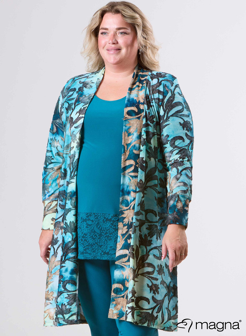 Open Front Loose Cardigan (N-2201-MSH) U51048-Fall Leaves Petrol