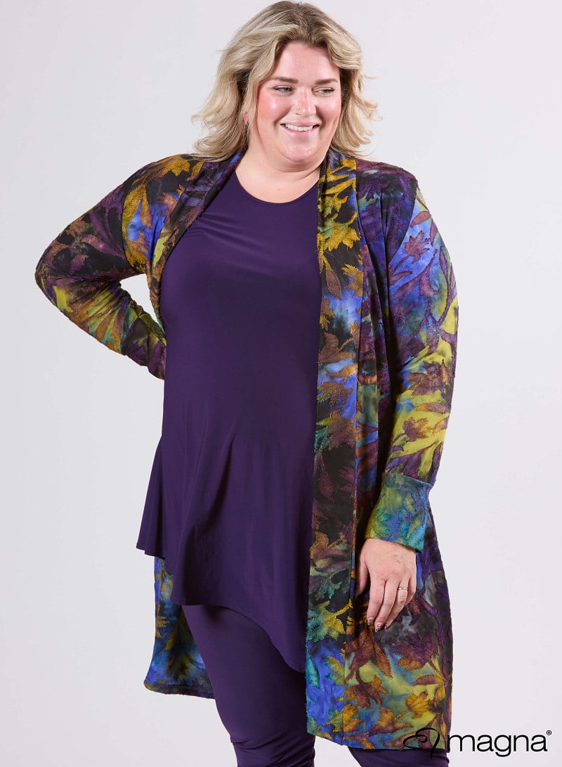 Open Front Loose Cardigan (N-2201-MSH) U51059-Fall Leaves Purple