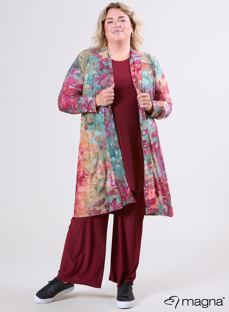 Open Front Loose Cardigan (N-2201-MSH) U51032-Fall Leaves Wine Red