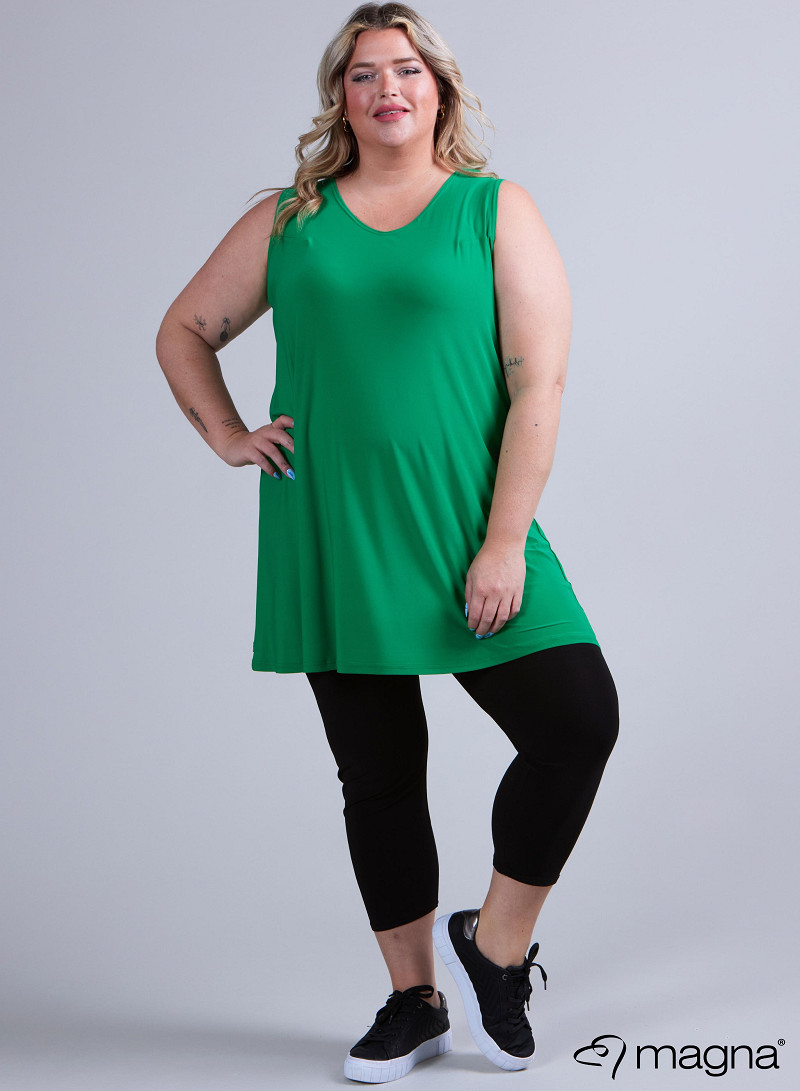 A-Line Sleeveless tunic/top (A-2302-SOLID) 058-Forrest Green