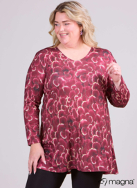 Long Sleeve A-Line Tunic (B-2401-PRINT) T48032-Dark Flower Wine Red