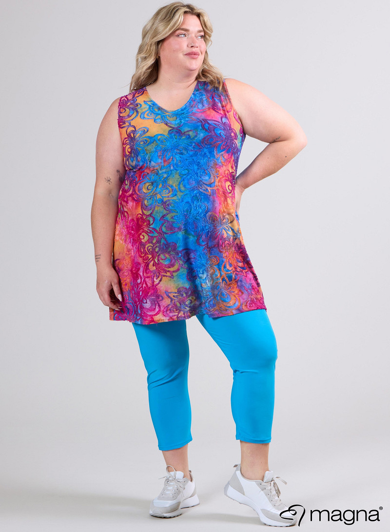A-Line Sleeveless tunic/top (A-2302-MSH) T99006-Flower Pink-Blue