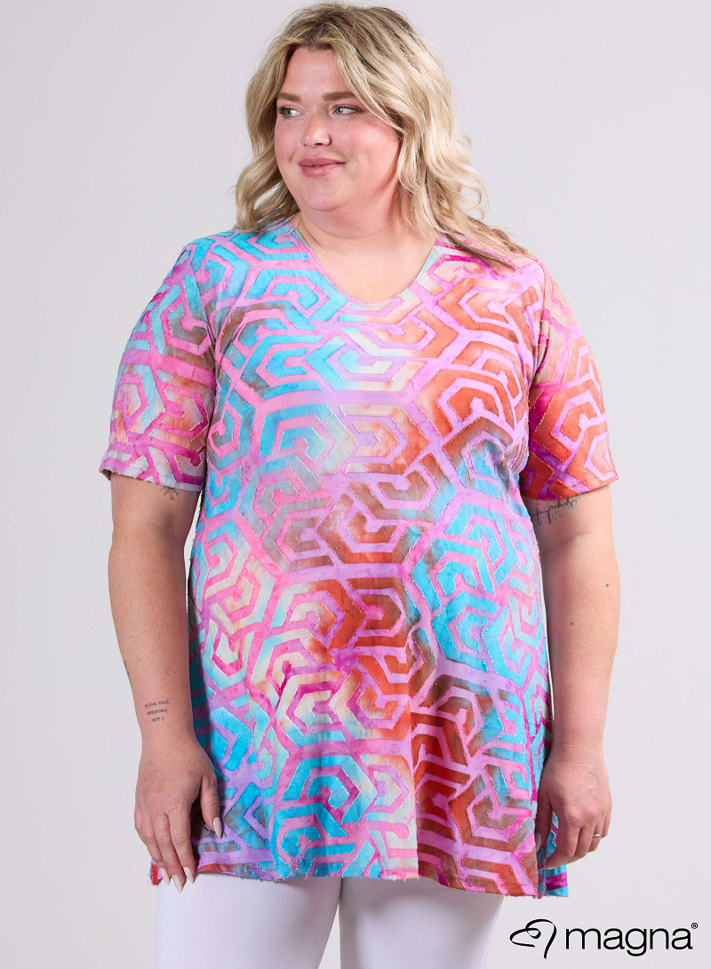 A-Line Short Sleeve Shirt (B-2508-MSH) T77011-Maze Turquoise-Pink