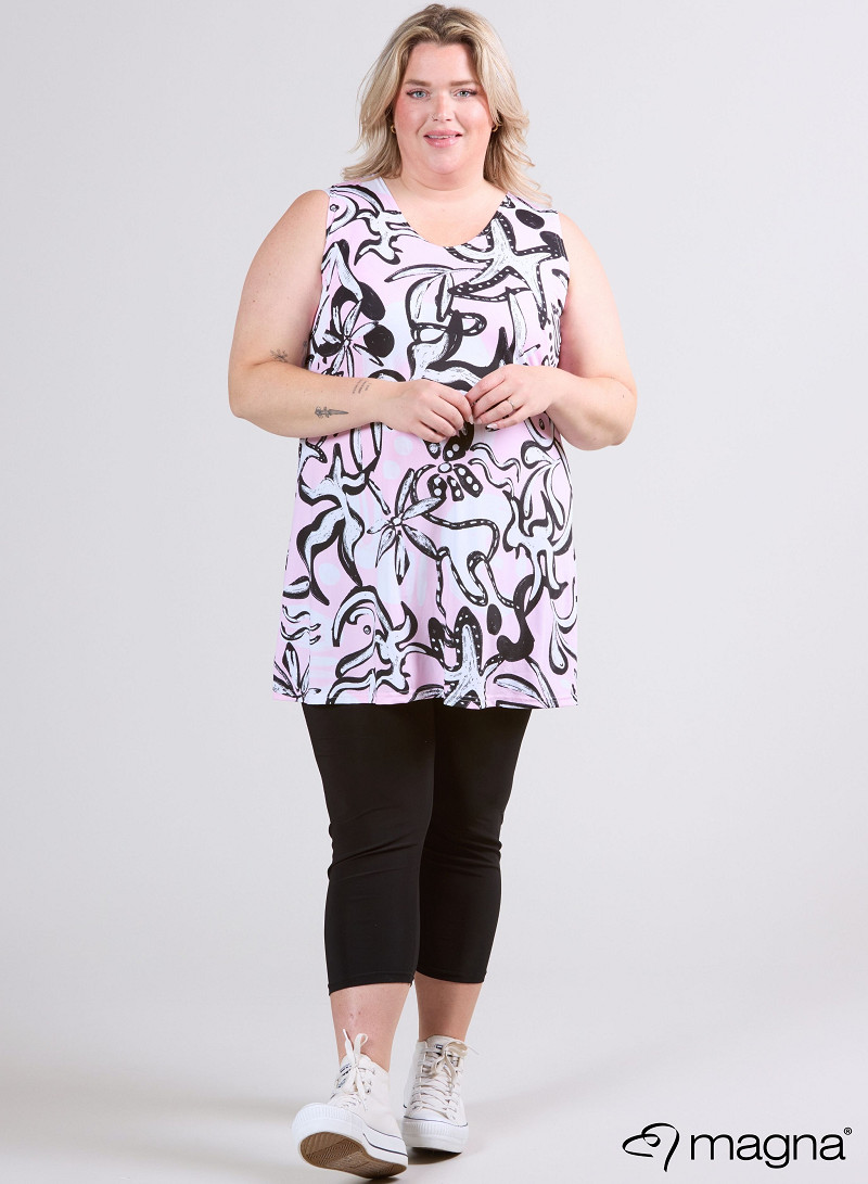 A-Line Sleeveless tunic/top (A-2302-PRINT) U25006-Groovy Pink