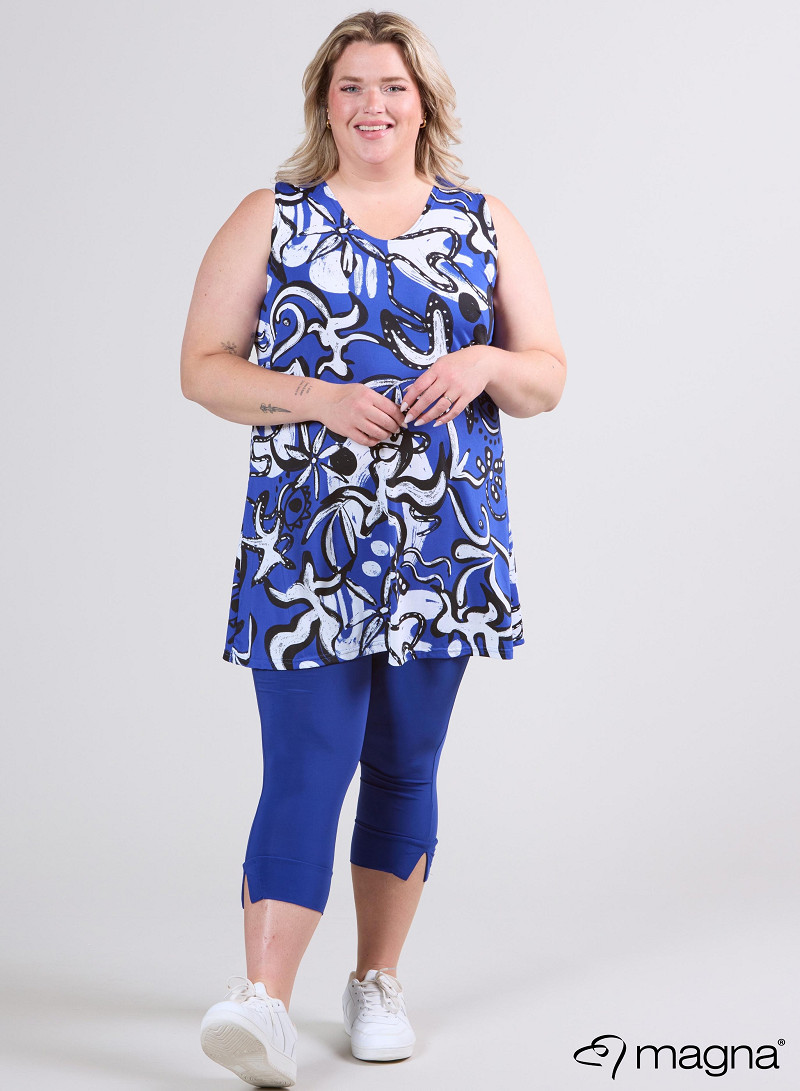 A-Line Sleeveless tunic/top (A-2302-PRINT) U25060-Groovy Blue