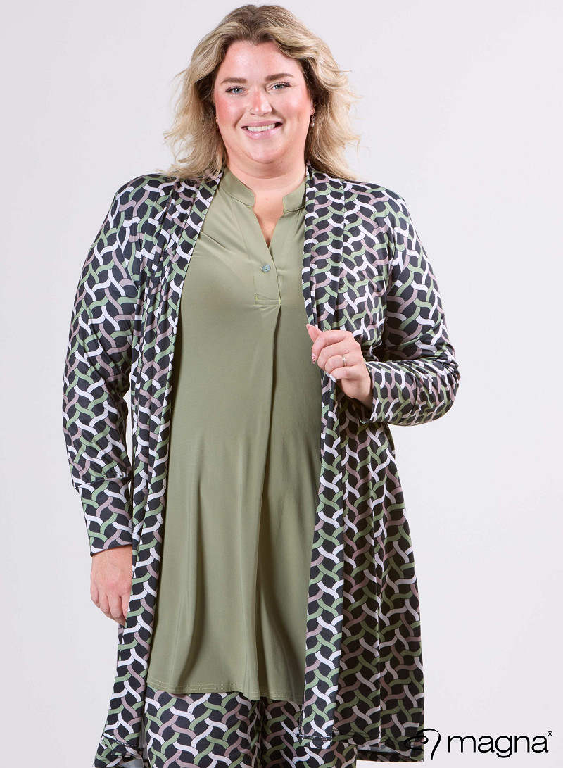Open Front Loose Cardigan (N-2201-PRINT) T72080-Woven Sage Green-Sand