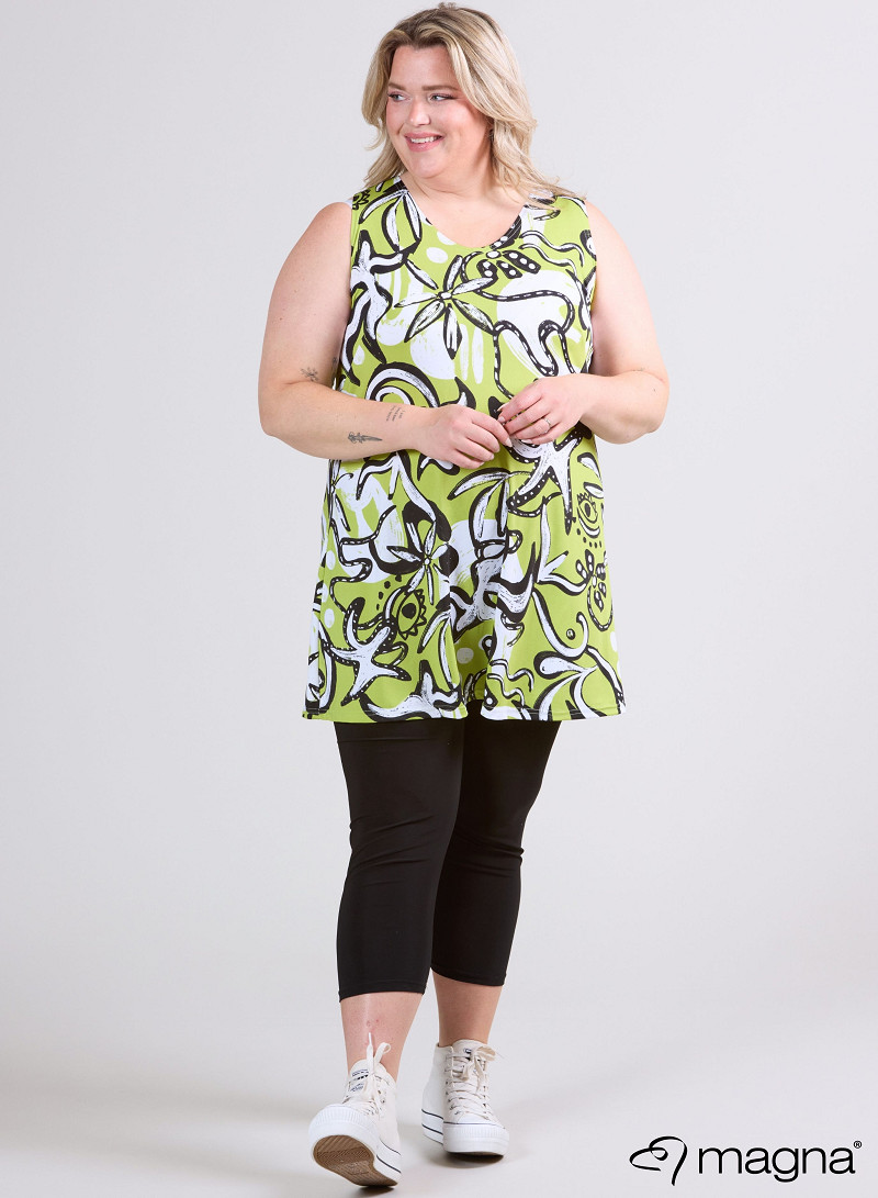 A-Line Sleeveless tunic/top (A-2302-PRINT) U25008-Groovy Lime