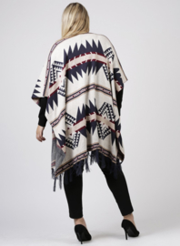 Poncho met Aztec Print (M-9011) 018-Creme