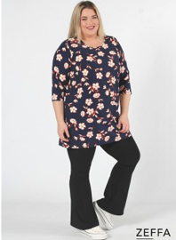 Simple Tunic  (ZF-TU-1005-pr) Y80017-Flower Navy