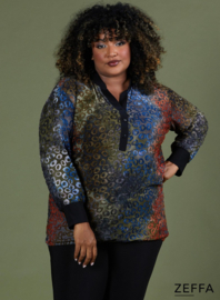 Stretchy Chiffon Blouse (ZF-BL-1001-CHP)  V91031 Circles Tie Dye Khaki