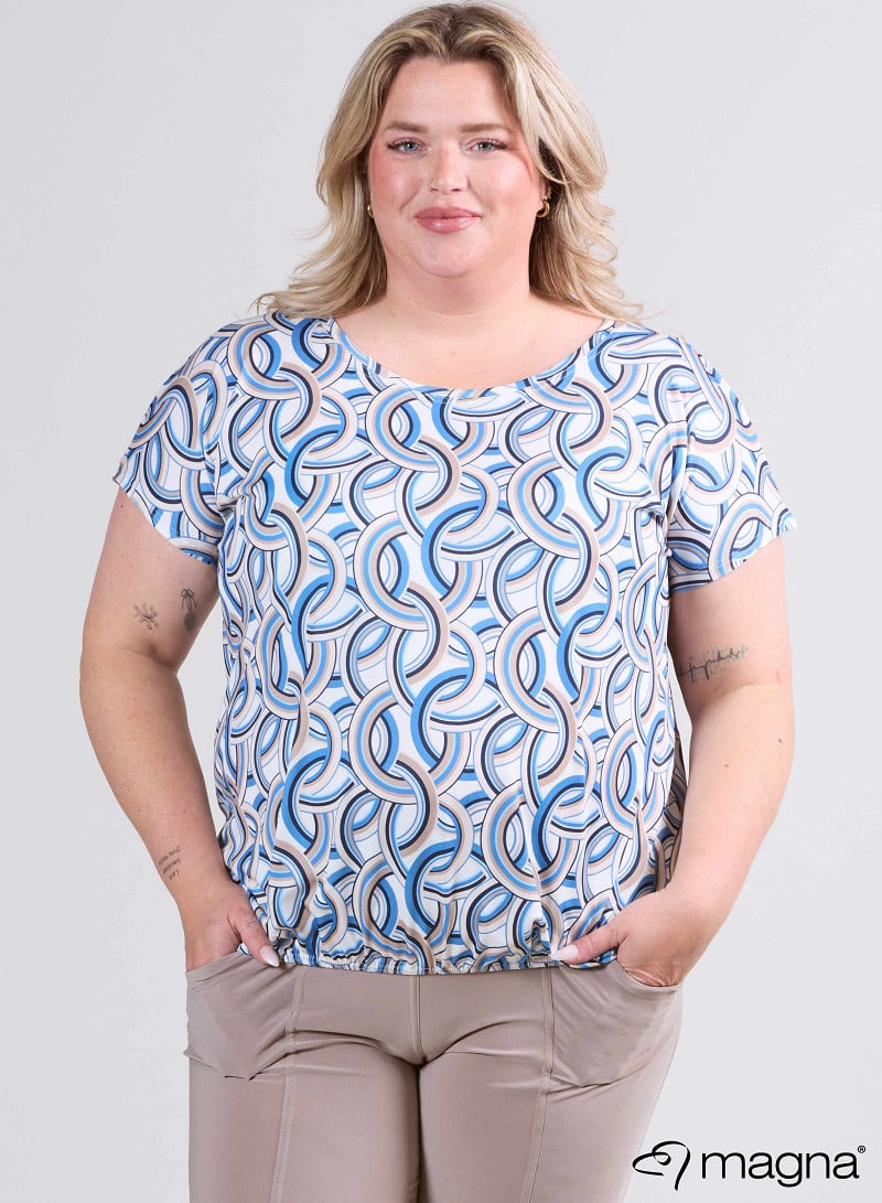 Simple Elastic Band Shirt (A-2502-PRINT) T74071-Rings Blue-Sand