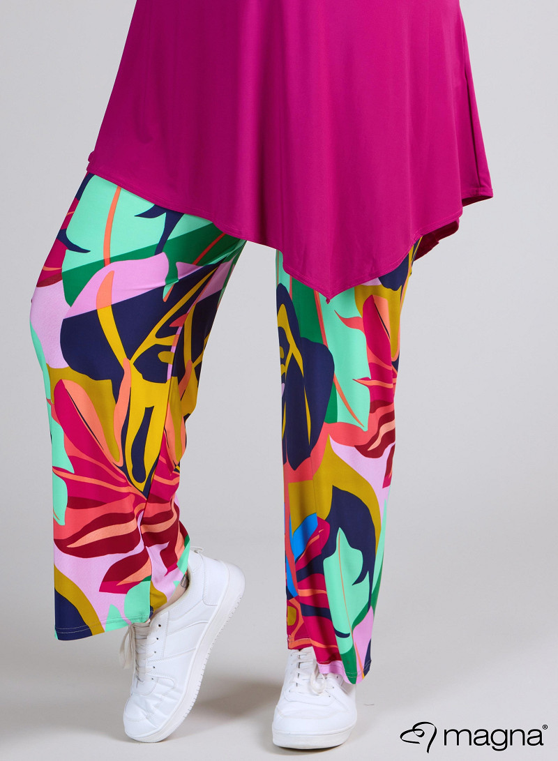 Broek Basic (D-03-PR) T86067-Big Leaves Magenta-Mint