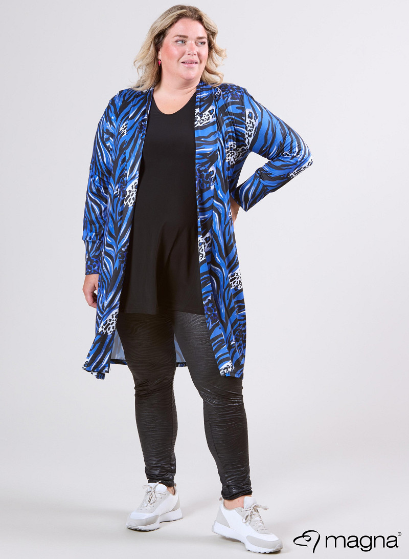 Open Front Loose Cardigan (N-2201-PRINT) T71060-Animal Waves Blue