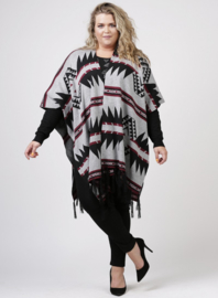 Poncho met Aztec Print (M-9011) 020-Dr.Grijs