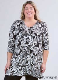 Lange basic shirt (B-6004-VP-MB) U18001-Flower Black-White
