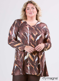 Long Sleeve A-Line Tunic (B-2401-PRINT) T69064-Autumn Leaves Brown