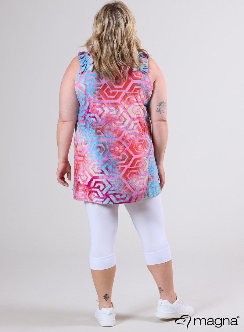A-Line Sleeveless Frill Top-Tunic (C-2514-MSH) T77011-Maze Turquoise-Pink