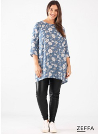 Simple Tunic  (ZF-TU-1005-BCHP) 002704-Flower Sky Blue