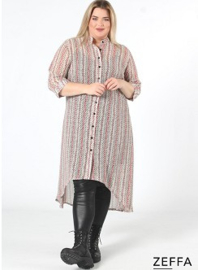 Chiffon Long Buttons-Up Tuniek-Jurk (ZF-DR-1004-PR) Y76014-Dot-Line Beige