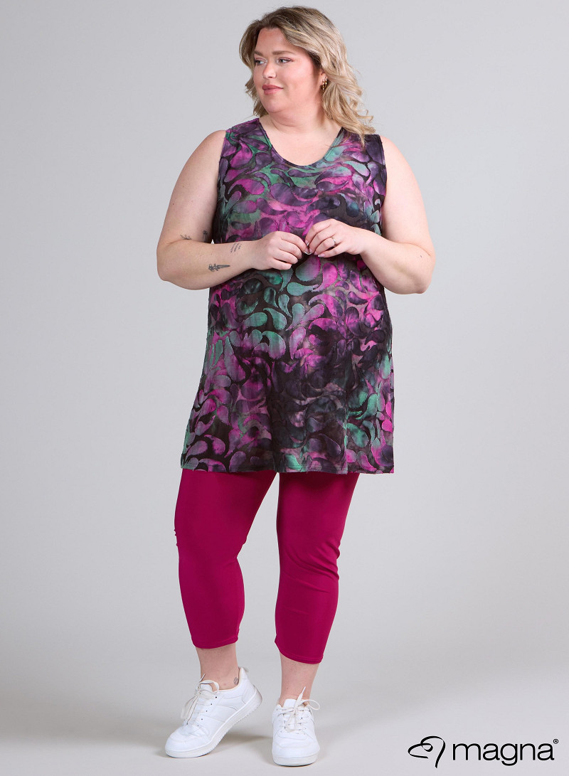 A-Line Sleeveless tunic/top (A-2302-MSH) T87056-Drop Shapes Magenta-Green