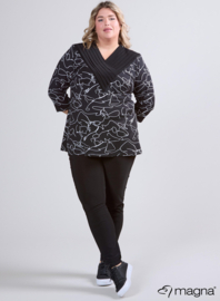 V-Pleated Shirt (B-2501-PRINT) U36001-Scribble BW