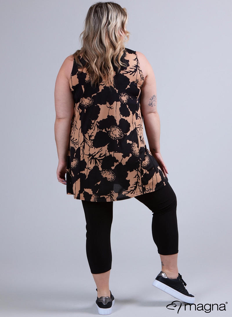 A-Line Sleeveless tunic/top (A-2302-PRINT) V59061-Bamboo Jungle Taupe