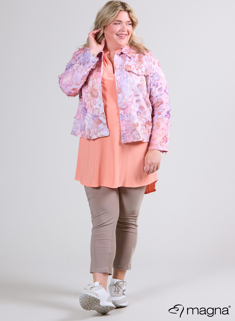 Jaquard Button Jacket (K-2402-COT1) T93021-Embroidery Flower Purple