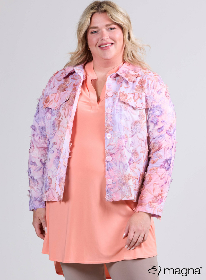 Jaquard Button Jacket (K-2402-COT1) T93021-Embroidery Flower Purple