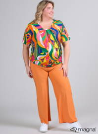 Flowy V-Neck Shirt (B-2103-PRINT) V-41058-Art Green-Pink