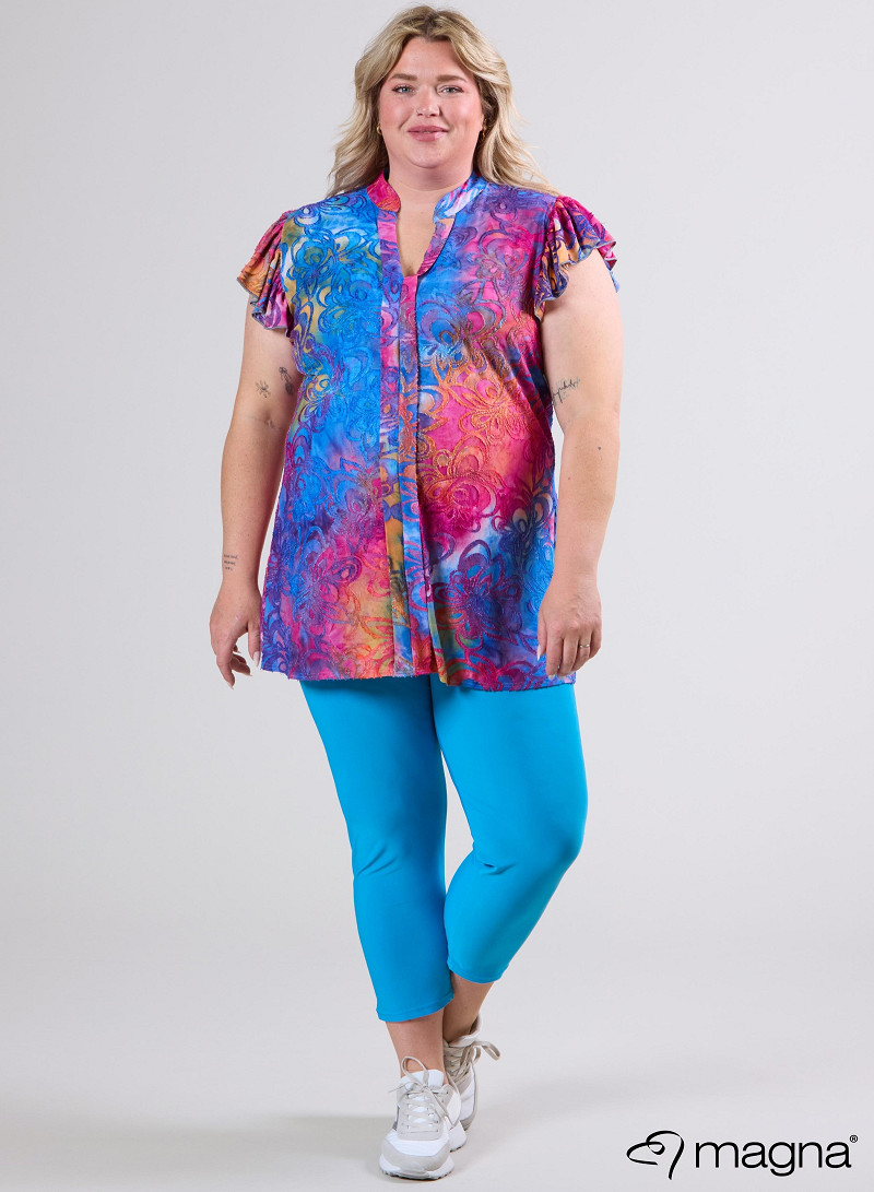 Sleeveless Frill Tunic (C-2305-MSH) T99006-Flower Pink-Blue