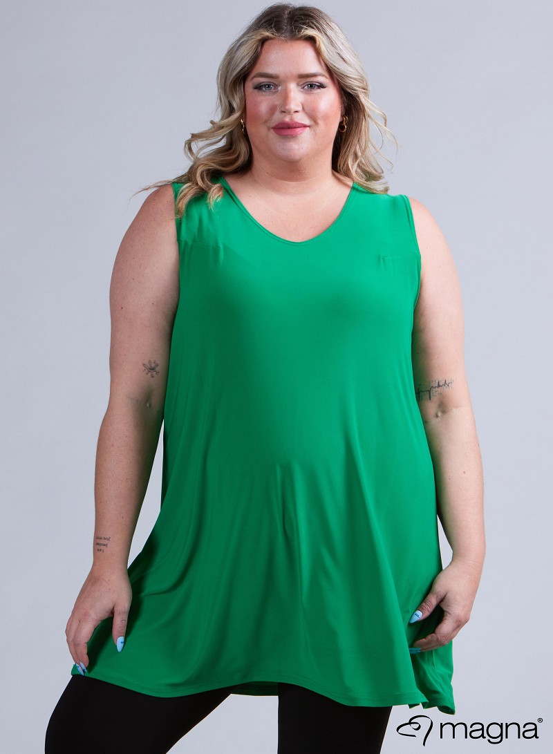 A-Line Sleeveless tunic/top (A-2302-SOLID) 058-Forrest Green