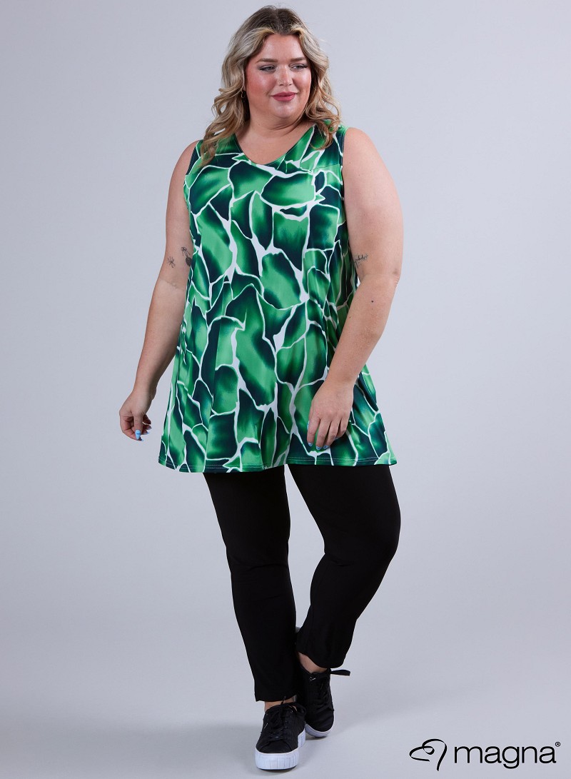 A-Line Sleeveless tunic/top (A-2302-PRINT) V12058-Soft Pebbles Green