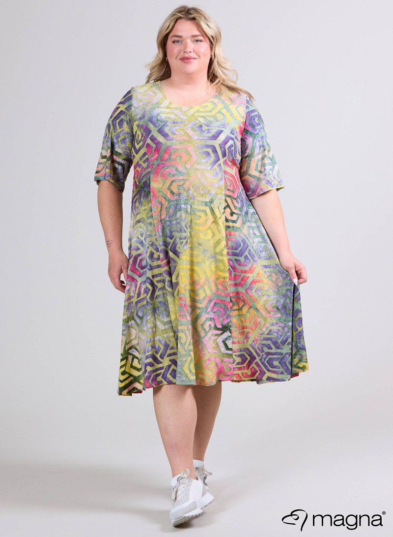 Long A-Line Dress (C-2513-MSH) T77007-Maze Design Yellow-Green