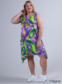 A-Shaped Sleeveless Split Dress (C-2323-PRINT) V11021-Pastel Waves Purple