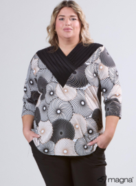 V-Pleated Shirt (B-2501-PRINT) U37001-Flower Maze Black-Sand