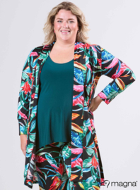 Open Front Loose Cardigan (N-2201-PRINT) T68038-Big Leaves Green-Red