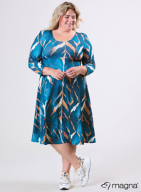 Long A-Line Tunike-Dress (C-2130-PRINT) T69048-Autumn Leaves Petrol