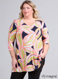 Lange basic shirt (B-6004-VP-MB) U22008-Art Leaves Lime-Coral