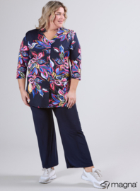 Button Tunic V-Shaped Neckline (C-2506-PR) U72017-Colorful Flower Navy