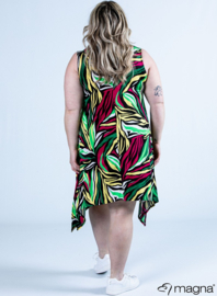 A-Shaped Sleeveless Split Dress (C-2323-PRINT) X37023-Colorful Zebra Green-Yellow-Pink