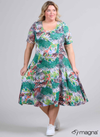 Long A-Line Dress (C-2203-VP-MB) U05058-Mixed Brushed Lines Green