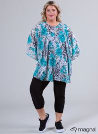 Poncho WINGS chiffon print (M-0004-CHP) V10051-Flowers Zebra Aqua