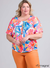 Short Sleeve Puffy Shirt (B-8018-PRINT) U11060-Jungle Blue-Orange