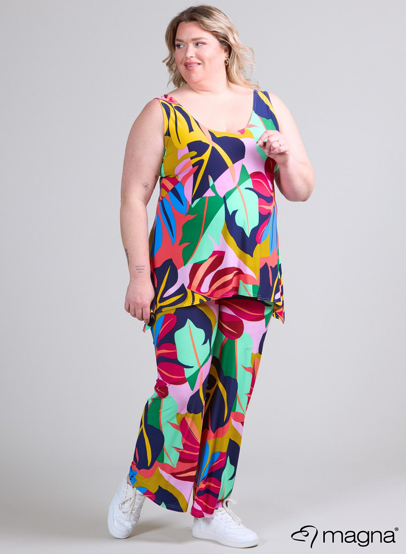 A-Top (A26-PRINT) - T86067-Big Leaves Magenta-Mint