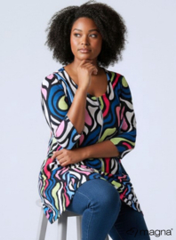 A-Line Shaped Zipper Tunic (C-2606-PRINT) T30008-Bold Lines Waves Lime-Sky Blue