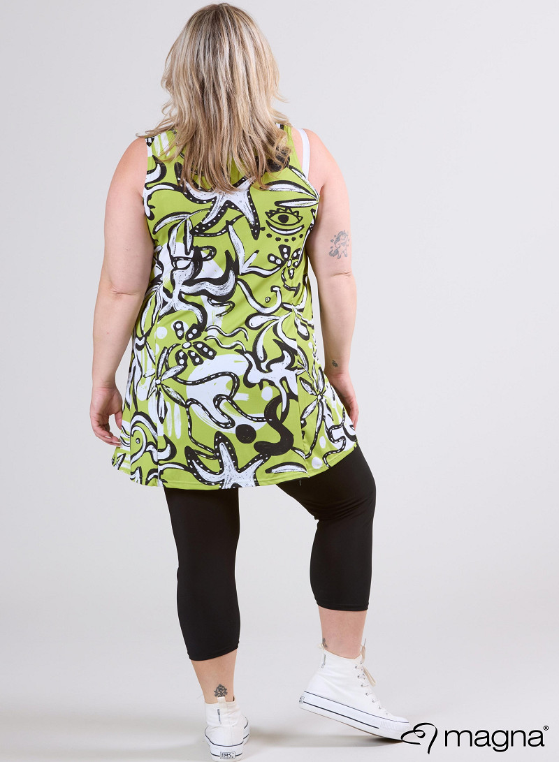 A-Line Sleeveless tunic/top (A-2302-PRINT) U25008-Groovy Lime